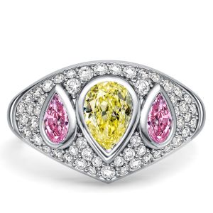 Italo Unique Pear Pink Sapphire Yellow Topaz 3 Stone Engagement Rings