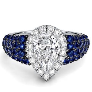 Italo 2 Tone Halo Pear Cut Blue Sapphire Unique Engagement Rings