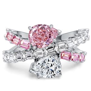 Italo Unique Cross Pear Cut White & Pink Sapphire Engagement Rings
