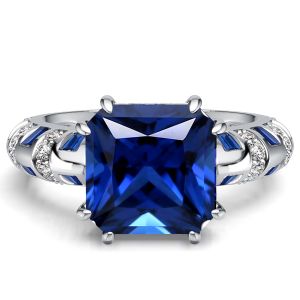 Italo Knife-Edge Princess Cut Blue Sapphire Cut Engagement Ring