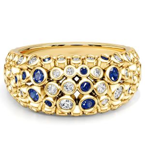 Italo Golden Bezel Setting White & Blue Sapphire Cocktail Rings