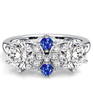 Italo Round Cut Blue & White Sapphire Vintage Engagement Rings