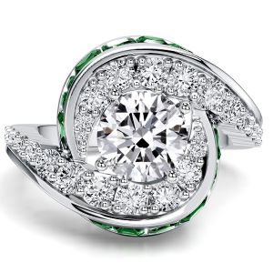 Italo Halo Round Cut White & Emerald Sapphire Unique Engagement Rings