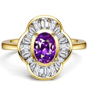 Italo Golden Oval Cut Amethyst Ring Halo Engagement Rings