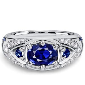 Italo Stellar Design Halo Blue Sapphire Oval Cut Engagement Rings