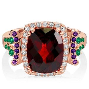 Italo Split Shank Halo 3.5 CT. Cushion Cut Garnet Unique Engagement Rings