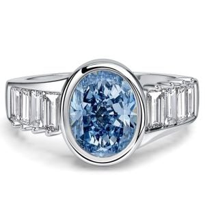 Italo Shoulder Setting Blue Topaz Oval Cut Engagement Ring For Women