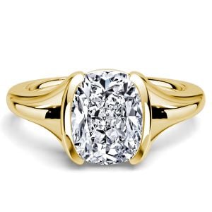 Italo Golden Half-bezel White Sapphire Cushion Cut Solitaire Engagement Ring