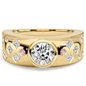 Italo Bezel Setting Round Cut White & Pink Stone Ring Waterfall Ring