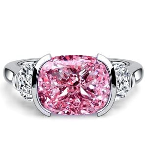 Italo Half Bezel Cushion Cut Pink Stone Ring Three Stone Ring For Women
