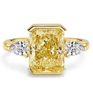 Italo Half Bezel Radiant Cut Yellow Topaz Three Stone Engagement Rings