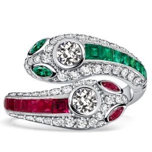 Italo Decorated Snake Emerald Sapphire Ruby Rings For Women