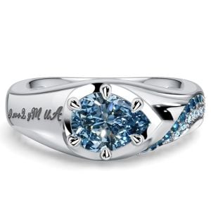 Italo East-west Engraved Personalized Pear Cut Blue Topaz Engagement Ring