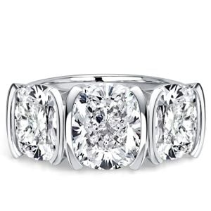 Italo Half Bezel 3 Carat Cushion Cut Three Stone Engagement Ring For Women