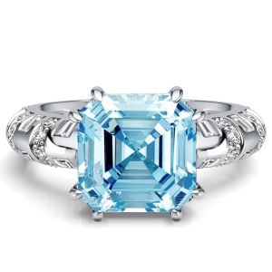 Italo Knife-Edge Asscher Cut Aquamarine Ring For Women