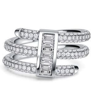 Italo Micro Pave Triple Round & Baguette Cut Unique Engagement Rings