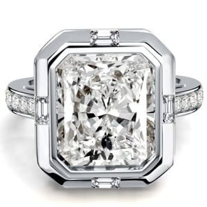 Italo Sterling Silver Set Side Stone 5.5 Carat Radiant Cut Engagement Ring For Women