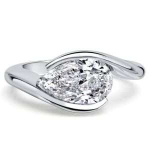 Italo East West Pear Cut White Sapphire Engagement Ring For Women