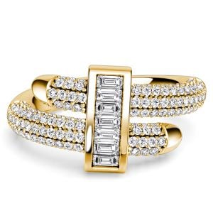 Italo Golden Micro Pave Round & Baguette Cut Unique Engagement Rings