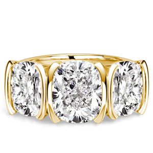Italo Golden Half-bezel 3 Carat Cushion Cut Three Stone Engagement Ring For Women