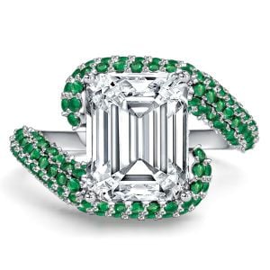 Italo Micro Pave Bypass Emerald Sapphire Emerald Cut Unique Engagement Ring