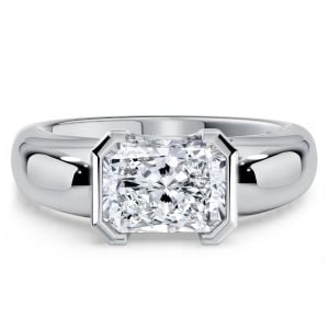 Italo East West White Sapphire Radiant Cut Engagement Ring For Women