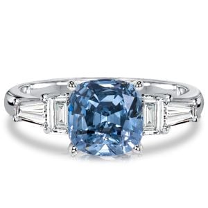 Italo 3 Carat Cushion Cut Blue Topaz Three Stone Engagement Ring For Women