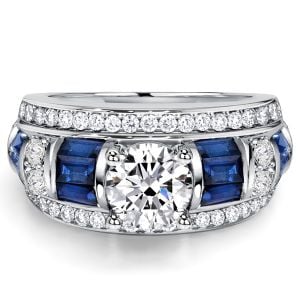 Italo Baguette & Round Blue & White Sapphire Engagement Ring For Women