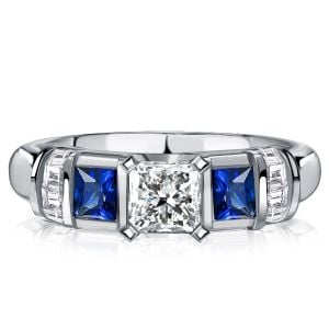 Italo Princess Cut Blue Sapphire Three Stone Engagement Ring For Women