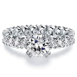 Italo Double Prong Round Cut Eternity Classic Engagement Ring For Women