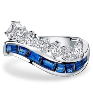 Italo Wave Blue Sapphire Multi Cut Unique Engagement Ring For Women
