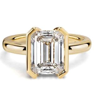 Italo Half-bezel White Sapphire Emerald Cut Engagement Ring For Women