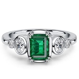 Italo Bezel Five Stone Emerald Green Emerald Sapphire Engagement Ring