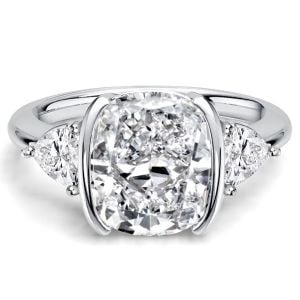 Italo Trillion Side Stone Half Bezel Cushion Cut Three Stone Engagement Ring