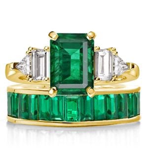 Italo Emerald Green Double Side Stones Emerald Engagement Ring Sets For Women