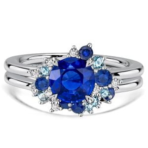 Italo Cluster Waterfall Blue Sapphire Engagement Ring Sets For Women
