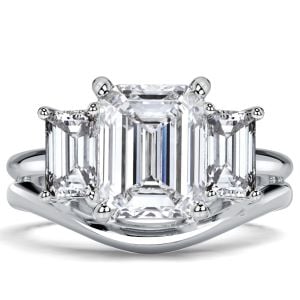 Italo White Sapphire Emerald Cut Three Stone Engagement Ring Sets For Women