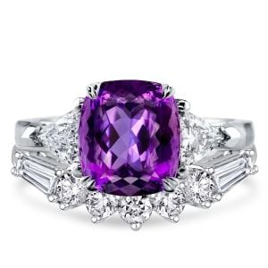 Italo Cushion Cut Ametyst Three Stone Engagement Ring Sets For Women