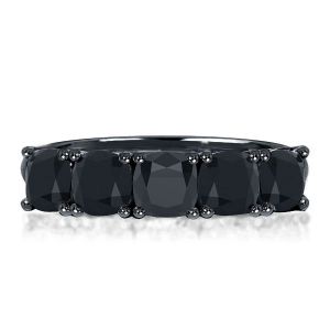 Black Cushion Half Eternity Wedding Band