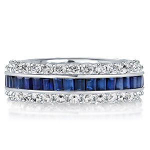 Triple Row Created White & Blue Sapphire Eternity Wedding Band