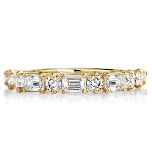 Golden Round & Emerald Cut Half Eternity Wedding Band