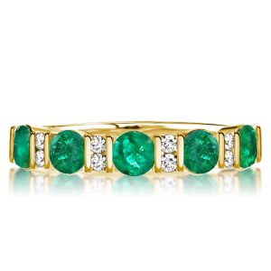 Italo Round Cut Emerald & White Half Eternity Wedding Band