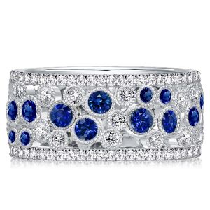 Italo Bezel Round Cut White & Blue Sapphire Eternity Wedding Band