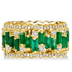 Italo Golden Triple Row Baguette Cut Emerald Wedding Band