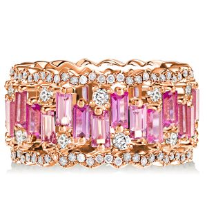 Italo Rose Gold Baguette Cut Pink Sapphire Wedding Band
