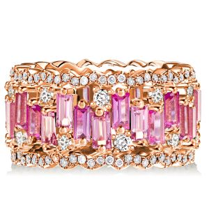 Italo Rose Gold Baguette Cut Pink Wedding Band