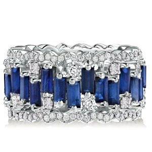 Italo Baguette Cut White & Blue Sapphire Wedding Band