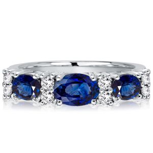 Italo Oval Cut Blue Sapphire Half Eternity Wedding Band