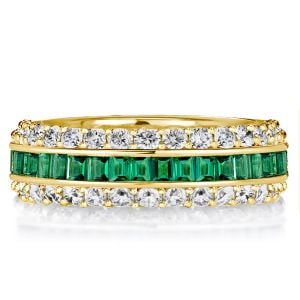 Triple Row Created White & Green Eternity Wedding Band For Women