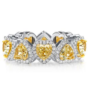 Yellow Topaz Halo Heart Cut Eternity Wedding Band For Women